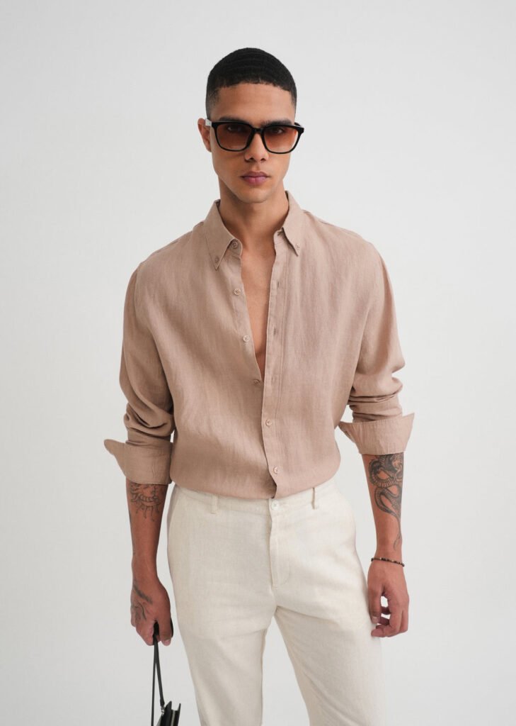 100% Pure Linen Sand Beige Shirt