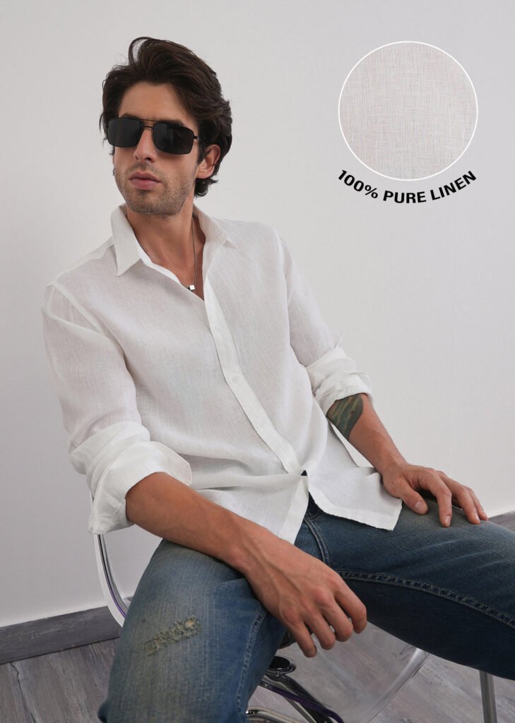 100% Pure Linen White Plain Shirt