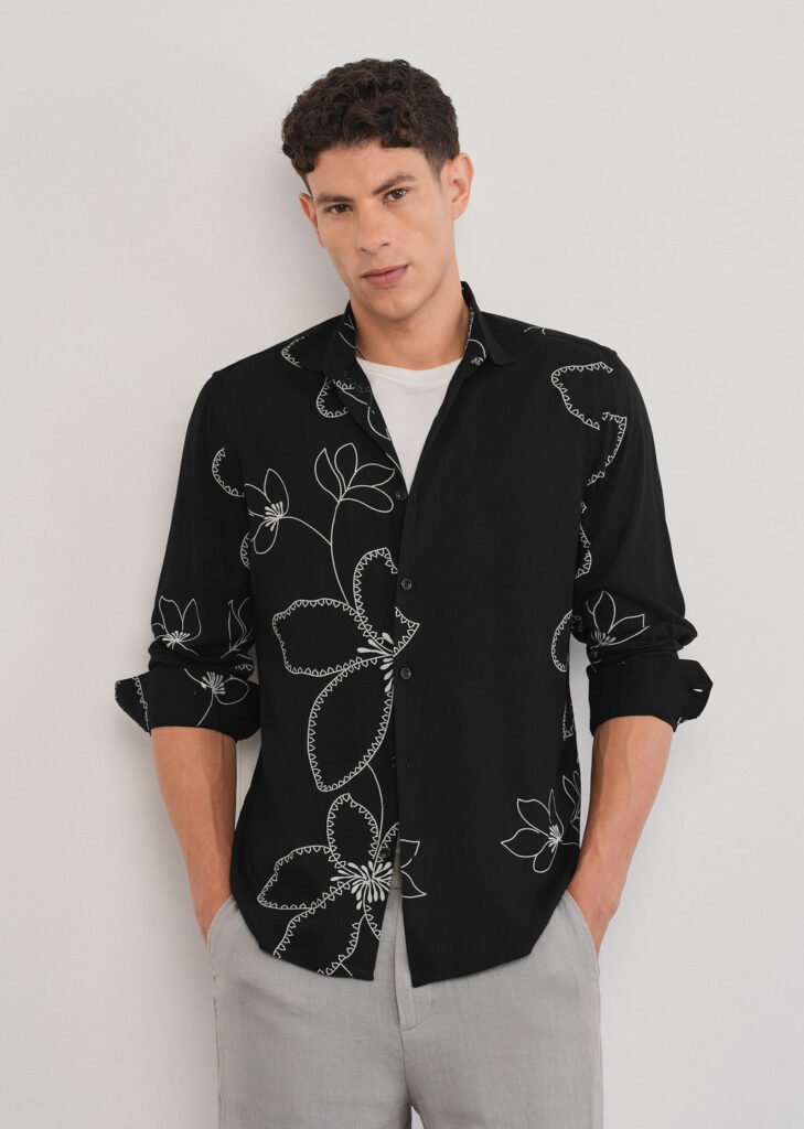 Black Artistic Floral Printed Shirt