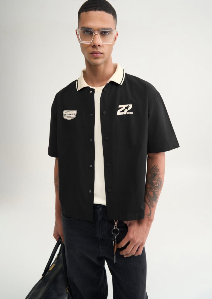 Black Boxy Fit Baseball Shirt