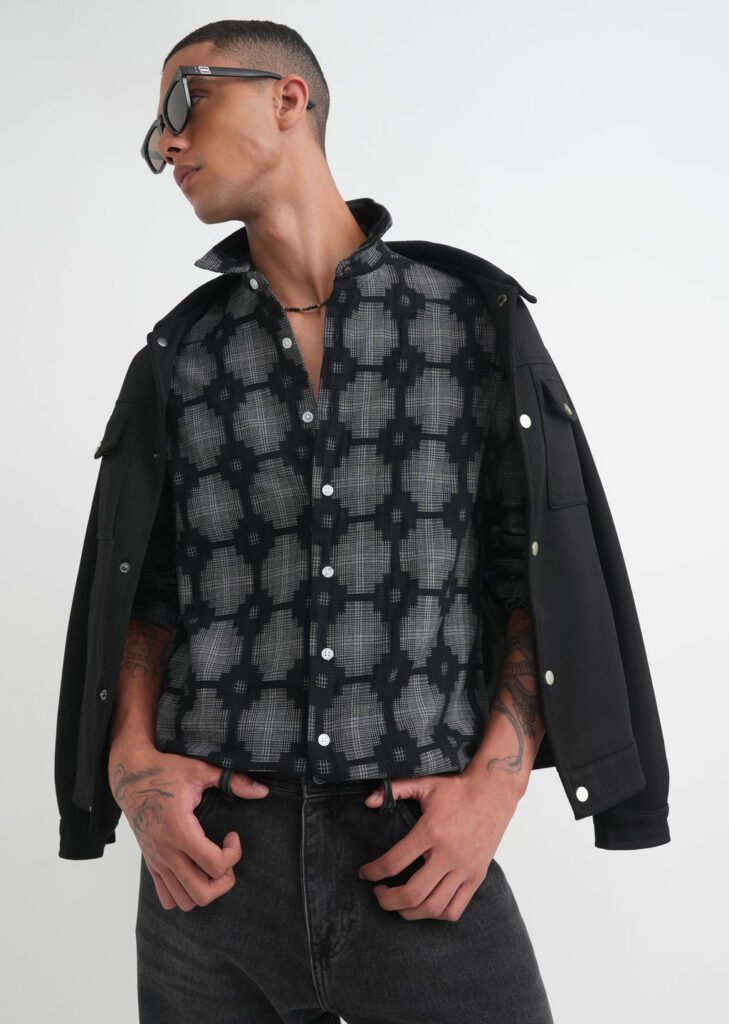 Black Geometric Jacquard Shirt