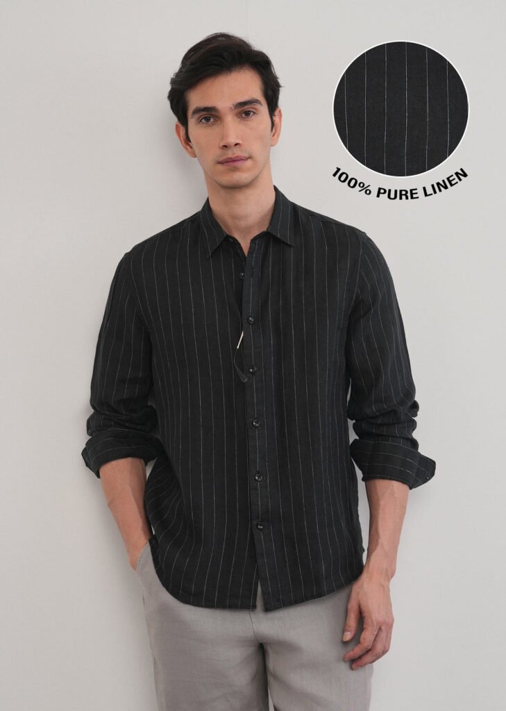 Black Striped Pure Linen Shirt